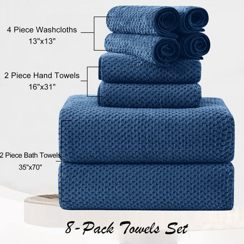 8 Set-2 Sheets,2 Towels,4 Washcloths-600GSM Piece Large Navy Family Bath Towel Oversized Bath Towel Hand Soft Highly