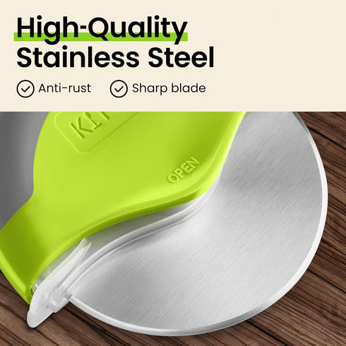 Kitchy Pizza Cutter Wheel with Protective Blade Cover, Ergonomic Slicer, Green