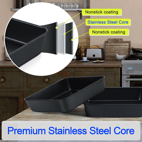 E-far 8x8 Inch Square Baking Pan with Lid Set, Nonstick Square Cake Pans for Oven Cooking, 4 Pieces