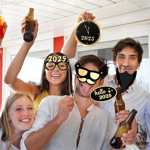 KatchOn New Years Photo Booth Props 2025 - Pack of 35 for New Years Eve Party Supplies and Decorations