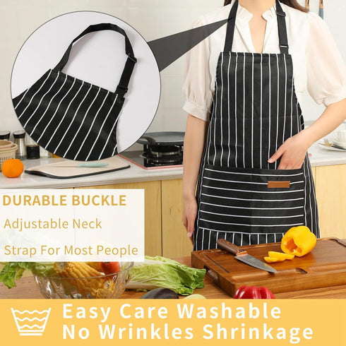Tosewever 2 Pieces Kitchen Cooking Aprons, Adjustable Bib Aprons with 2 Pockets for Women Men, Black/Brown