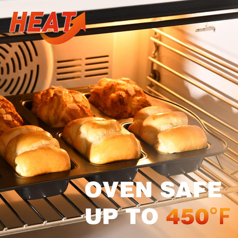 HONGBAKE 2 Pack Mini Loaf Baking Pans, 8-Cavity Nonstick Small Cornbread and Banana Bread Set