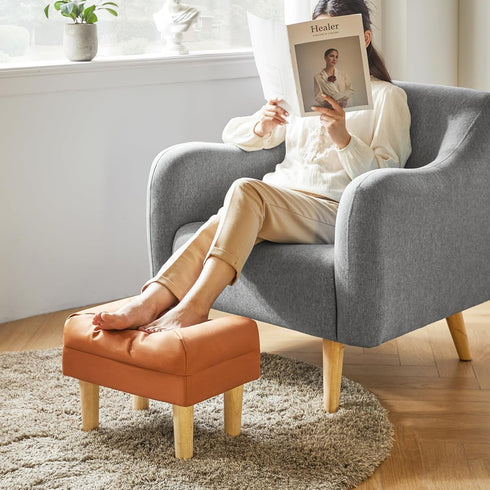 15.75"D 11.42"W12.6"H UHBD040J YMYNY Small Footstool Ottoman, Faux Leather Footrest with Sponge Padded Seat, Step Stool