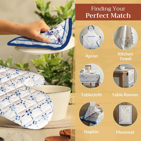 Maison d' Hermine Cotton Oven Mitt & Pot Holder Set - Heat Resistant BBQ Cooking Gloves