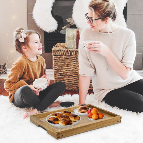 VaeFae Acacia Bed Table Tray, Wooden Breakfast Tray with Folding Legs, Bed Tray for Eating and Laptop, Eating Trays