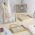 JUXYES Mini Brass Wall Hanging Photo Frame Set of 4, Double Glass Floating Frame for Artwork, Picture, Pressed Flower,
