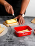 Butter Dish with Lid, Metal Butter Keeper and Stainless Steel Knife, Large Kitchen Container, Red