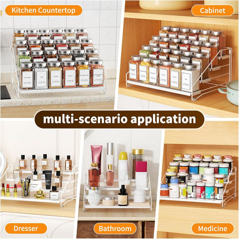 4 Countertop, (1 Pack) BOIVSHI Tiered Spice Rack, Tier Spice Shelf Organizer for Cabinet, Spice Rack Organizer, Depth