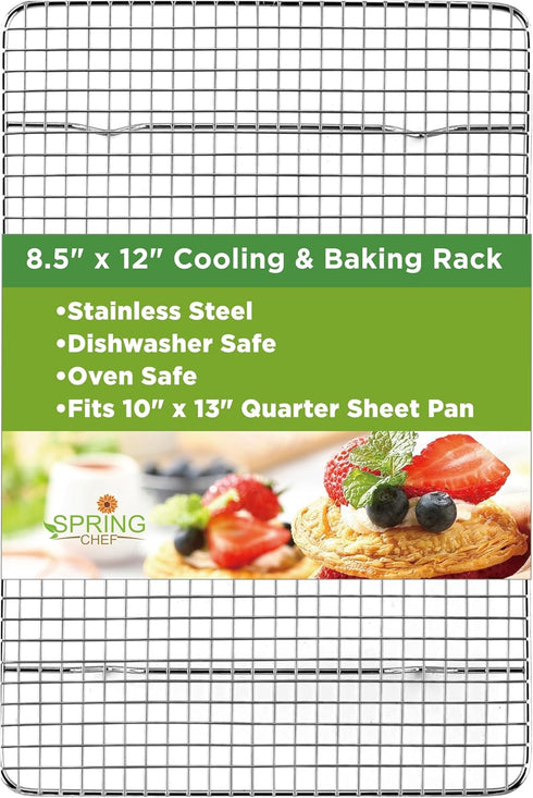 Spring Chef 100% Stainless Steel Cooling Rack & Baking Rack, 8.5 x 12 Inches, Fits Small Quarter Sheet Pan