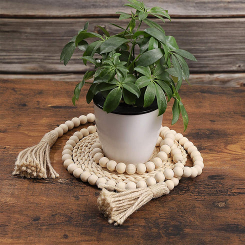 Garneck 63in Rustic Country Wood Bead Tassel, Farmhouse Wall Hanging Prayer Beads for Home Christmas Decoration