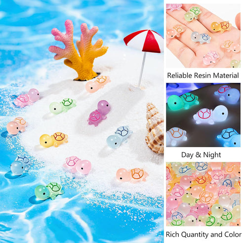 SYWHXY 488PCS (8 Luminous Mini Resin Turtles Miniature Turtles Animals Glow in The Dark Tiny Turtle Figurines to Hide