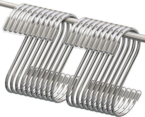 Myfolrena 20 Pack S Hooks for Hanging, 3.4 Inch Heavy Duty Metal S Shaped Hooks for Pots, Pans, Plants, Bags, Clothes