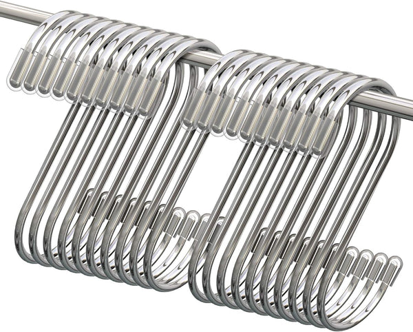 Myfolrena 20 Pack S Hooks for Hanging, 3.4 Inch Heavy Duty Metal S Shaped Hooks for Pots, Pans, Plants, Bags, Clothes