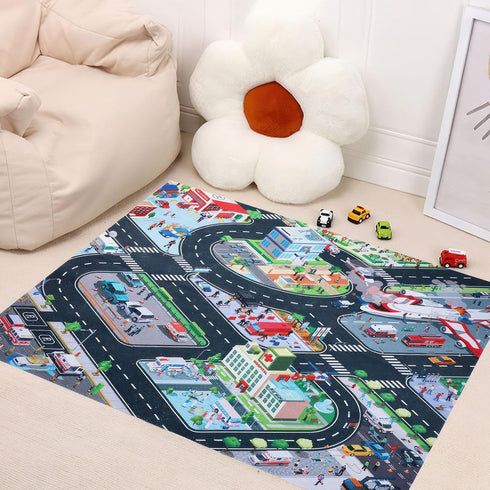 70x80CM Houkiper Kids Carpet Playmat Rug, Felt Cloth Fire-Themed Game Playmat, Foldable Non Slip Kids Rug for Playroom