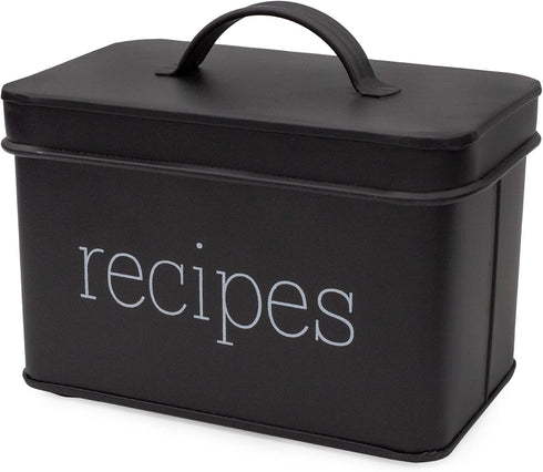 AuldHome Farmhouse Enamelware Recipe Box (Black) for 4 x 6 Inch Recipe Cards