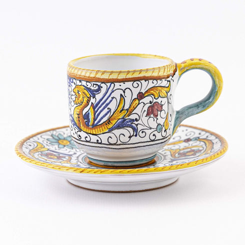 Fima ThatsArte.com Italian Ceramic Espresso Cup & Saucer, Raffaellesco, Handmade in Italy