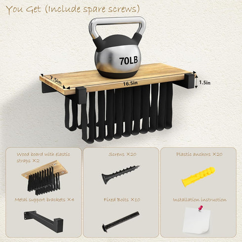 NANATI 2 Set (16.5L8.7W1.5H) of Floating Bookshelf, Pine Wood Invisible Bookshelf, Hanging Bookshelves for Wall, Unique