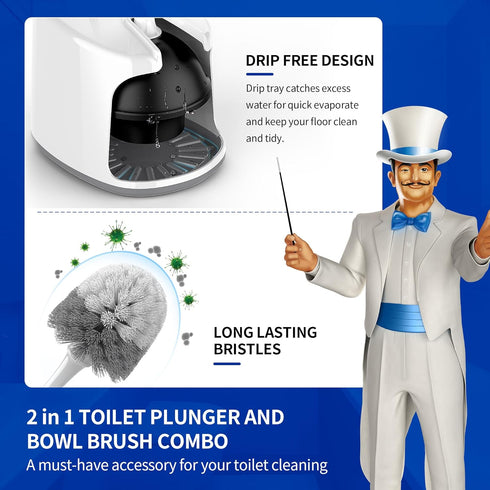 MR.SIGA Toilet Plunger and Bowl Brush with Holder, Heavy Duty Toilet Brush and Plunger Set for Bathroom Cleaning, White, 1 Set by MR.SIGA