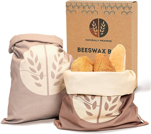 NATURALLY WRAPPED Reusable Beeswax Bread Bags for Homemade Bread (2 Pack) Extra Thick Cotton,