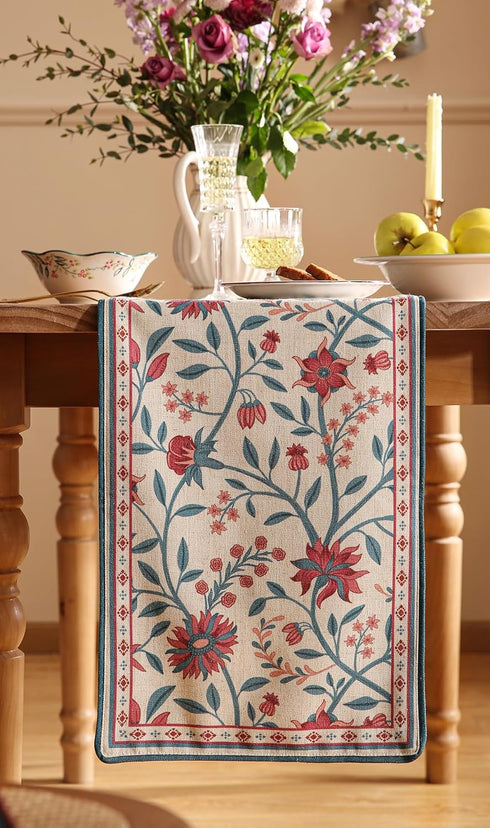 87 Inches Kitchen,Dining,Party,Home,Christmas,12"*87" bilin gaier Farmhouse Berry Red Floral Table Runner for Coffee