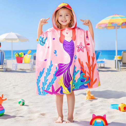 Ythuil Backpack, 30"x 25" 3-10 Mermaid Hooded Towels for Kids, with Kids Beach Towel for Years, Mermaid Gifts
