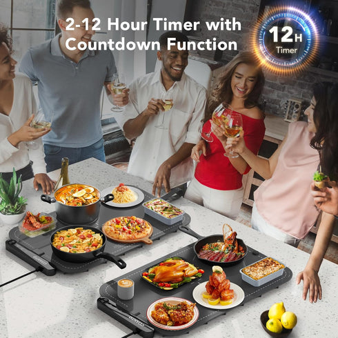 7 Settings, 23.6"x14.6", Warming Mat for Food, Waterproof Warming Tray for Buffets Party, Food Warmer with Temperature