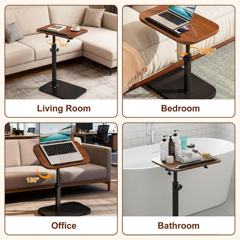 360 Swivel/180 Small End Table for Couch, Flip-Over Panel/Adjustable Height Design C-Shaped TV Tray Table Couch Tables