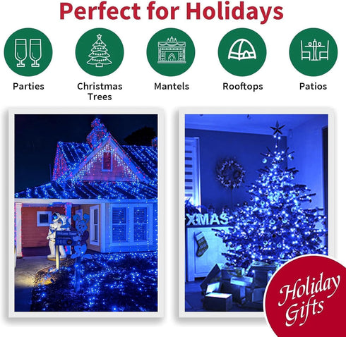 165FT 500 Lights,16 LAMPHOME LED Blue Christmas Modes Connectable Fairy String Lights, Plug in Indoor Outdoor Blue