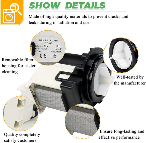 4681EA2001T Washer Drain Pump Motor by Techecook - Fit for Kenmore, LG Washing Machine ap5328388 4681ea1007g 4681ea1007d 4681EA2001d 4681ea2001n wm2101hw wm2016cw wm3570hwa wm3270cw washer drain pump by Techecook
