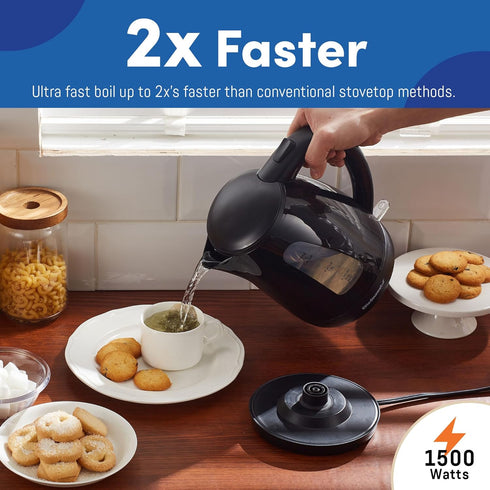 Elite Gourmet EKT8690 1.7L Electric Tea Kettle, 1500W Hot Water Heater, BPA-Free, Fast Boil, Black