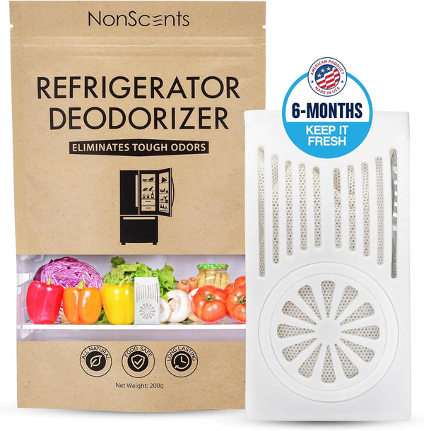 NonScents Refrigerator Deodorizer - Long-Lasting Odor Eliminator for Fridge & Freezer, Unscented