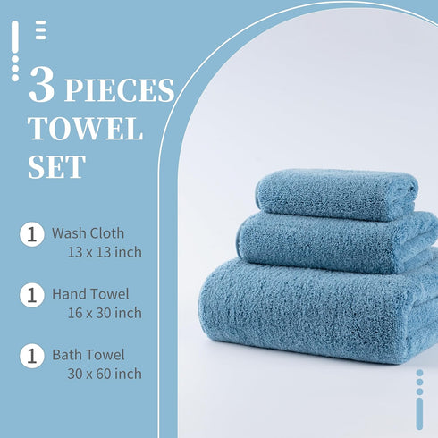 MICROFI Set, 3 New ber Bath Towel Piece, Oversize, Quick Dry, Lint Free, Includes Body, Hand and Face Towels