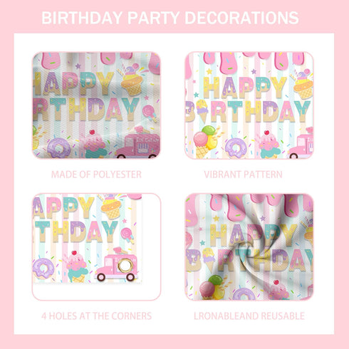 Ice Cream Themed Birthday Party Decorations for Girls, Balloon Garland Arch Kit with Happy Birthday Backdrop.