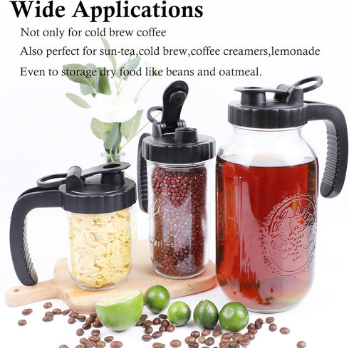 Cold Brew Coffee Maker Pitcher, 2 Quart Glass Mason Jar with Spout Lid Filter, Heavy Duty Handle, Airtight & Leak-Proof