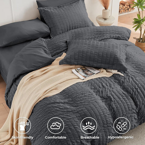 Sets 7 Set HYMOKEGE Full Size Comforter Seersucker Pieces, All Season Luxury Bed in a Bag for Bedroom, Bedding