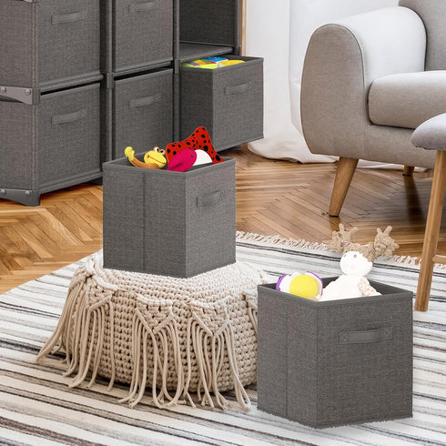 Nestl Foldable 12 Cube Storage Organizer Bins, Grey Fabric Storage Baskets with Handles, 11-Inch for Bedroom, Playroom