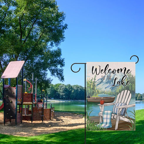 Welcome To The Lake Adirondack Chair Decorative Garden Flag, Spring Summer Lakehouse Boat Yard Outside Decorations,