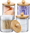 4 Pack Qtip Holder Dispenser with Bamboo Lids, 10 oz Clear Plastic Apothecary Jar Containers
