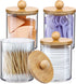 4 Pack Qtip Holder Dispenser with Bamboo Lids, 10 oz Clear Plastic Apothecary Jar Containers