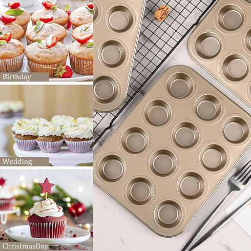 Mini Muffin Pan, Premium Small Cupcake Pans, Carbon Steel 12-Cup Muffin Tin, Versatile Non-Stick Bakeware