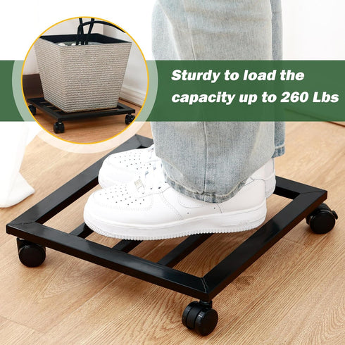 DEELF OUTLET 1 Packs 13.6 inches Large Metal Plant Caddy with PU Wheels Square Planter Dolly Pot Mover Rollers Wrought