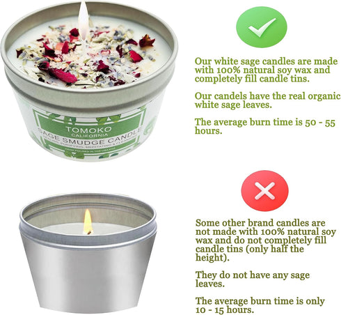 TOMOKO White Sage Candle with Sage Leaf, Rose, Lavender, Himalayan Salt & Essential Oil