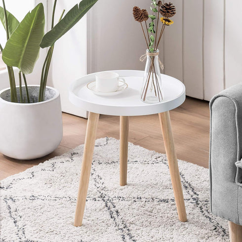 Apicizon Round Side Table, White Tray Nightstand Coffee End Table for Living