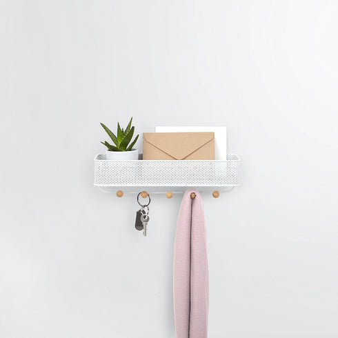 Umbra Estique Entryway Organizer – Great for Storing Keys, Small Accessories, Mail, Wallets and More, White Finish
