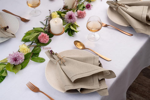 D'Moksha Homes Natural Linen Napkins Set of 4, Classic Hemstitch 100% Pure Linen Dinner Napkins, 20 x 20 Inch