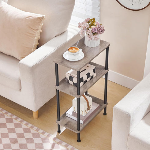 3-Tier BG246BZ01 HOOBRO Narrow Side Table, Slim End Table No Tools Needed, Twist-On Assembly, Skinny Nightstand Sofa