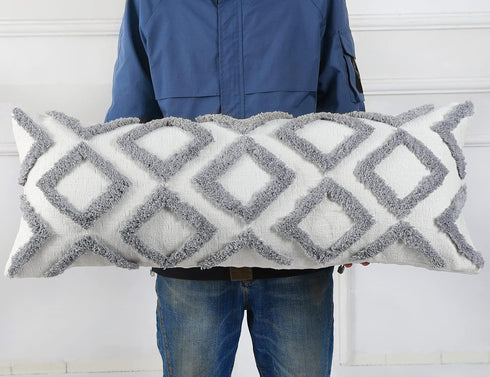 NUYECY Diamond Pattern Extra Long Pillow Covers 16 x 36,Plush Chenille Decorative