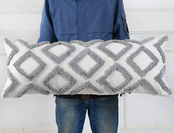 NUYECY Diamond Pattern Extra Long Pillow Covers 16 x 36,Plush Chenille Decorative