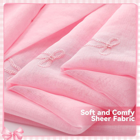 Tegeme 2 84 Inches Panels Pink Bow Sheer Curtains Long Embroidered Voile Curtains Decorative Coquettish Sheer Shades