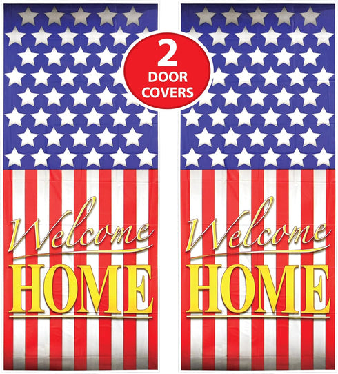 Beistle 2 Pack Plastic Welcome Home Door Covers - 6’ x 30” American Flag Decor for Patriotic Holidays